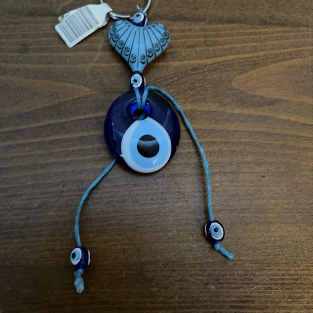 Large‎ Evil Eye Heart Keychain Blue Diamante Beaded Tassel 6" Key Ring - Picture 2 of 3